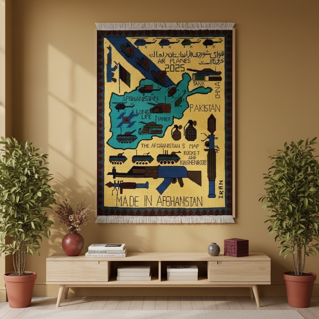 2’8 x 3’5 Ft Afghan War Rug – Map Design 2025 Pictorial Handmade Wool Carpet
