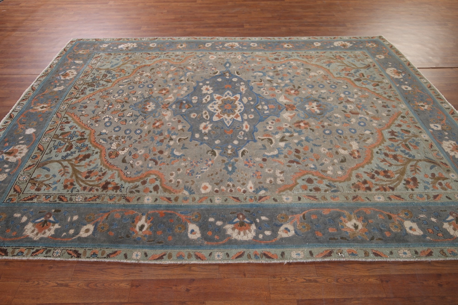Vintage Over-Dyed Gray Wool Hand-knotted Tebriz Living Room Rug Area Carpet 7×10