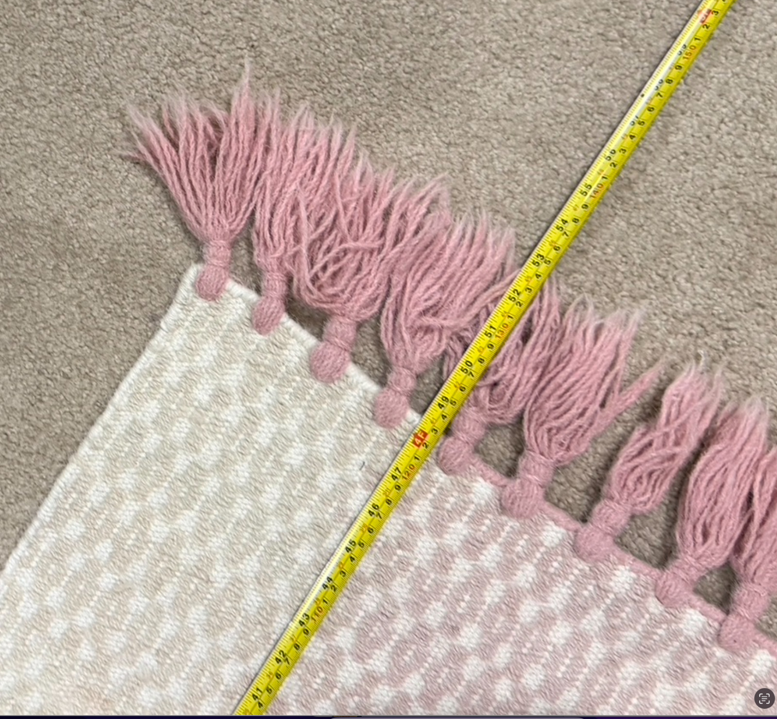 Pink Wool Area Rug Runner 2×4 Handmade Boho Geometric Honeycomb Tassel 24″x53″