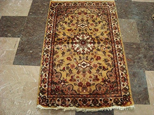 Area Rug Cream Ivory Touch Gorgeous Hand Knotted Wool Silk Carpet (4.1 x 2.7)’
