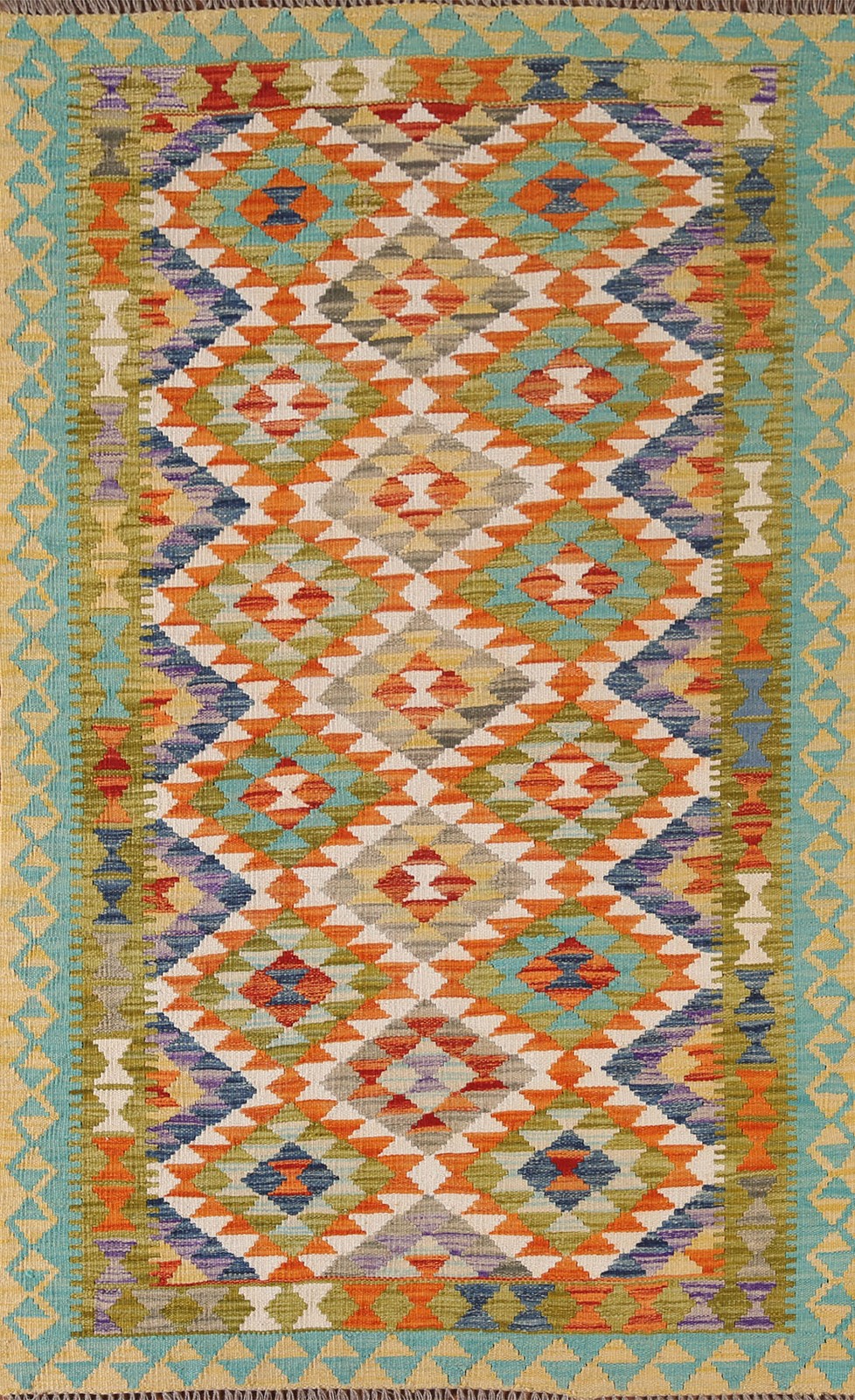 Geometric Kilim Oriental Accent Rug 4×6 Flat-weave Southwestern Style Carpet