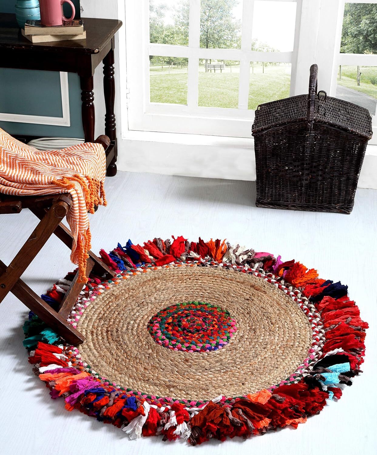 Rug Jute Runner 100% Natural Farmhouse Braided Area Rag Rug Hardwood Floors Mats