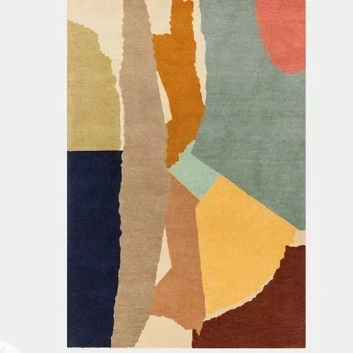 Handmade Wool Area Rug Multicolor Modern Abstract Hand Tufted Carpet.