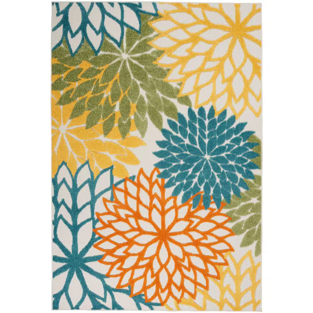 Aloha Turquoise Multicolor 6 Ft. X 9 Ft. Floral Contemporary Indoor/Outdoor Pati