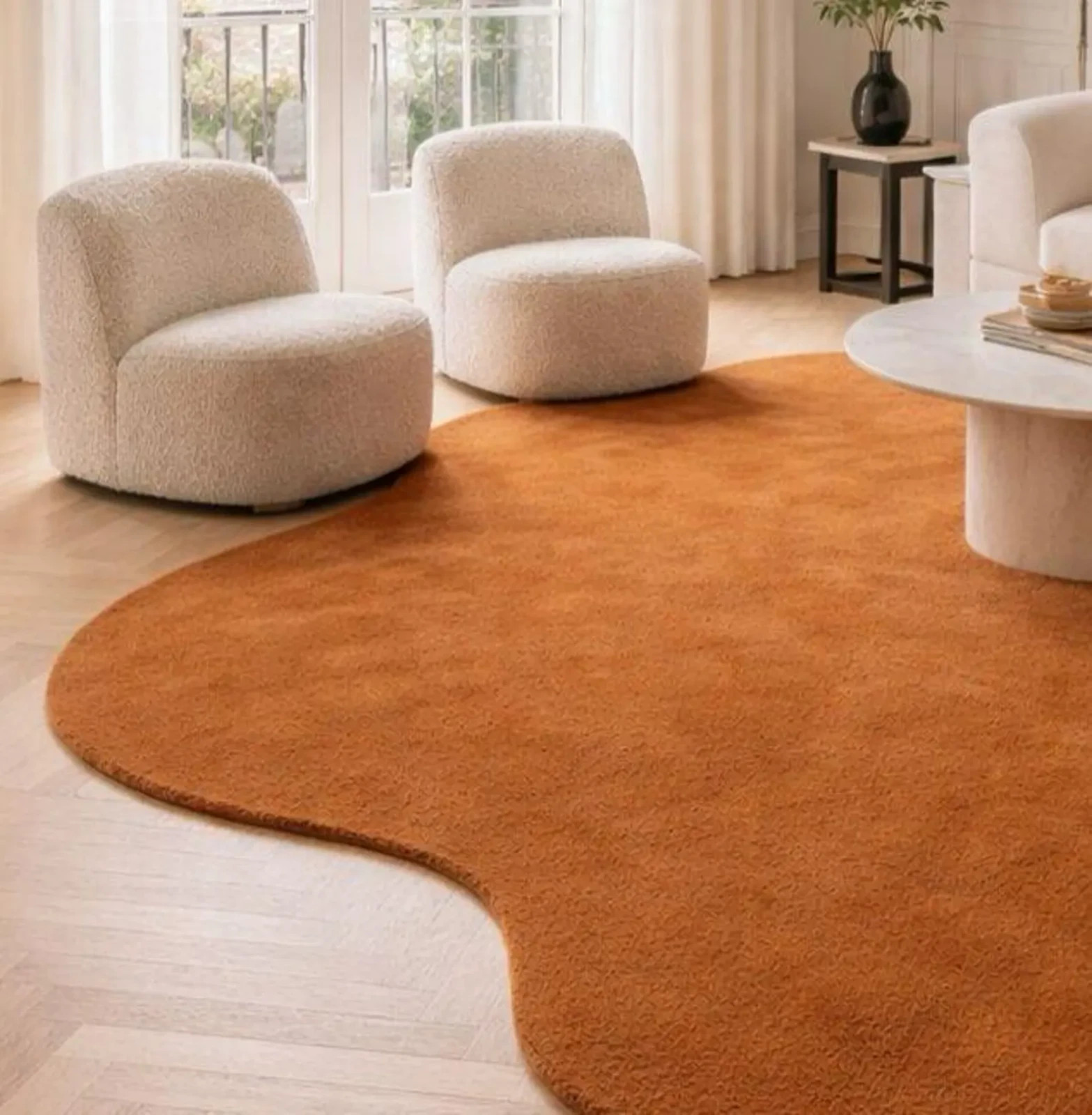 Hand Tufted Wool Abstract Terracotta Rug Organic Shape Area Rug Modern Irregular