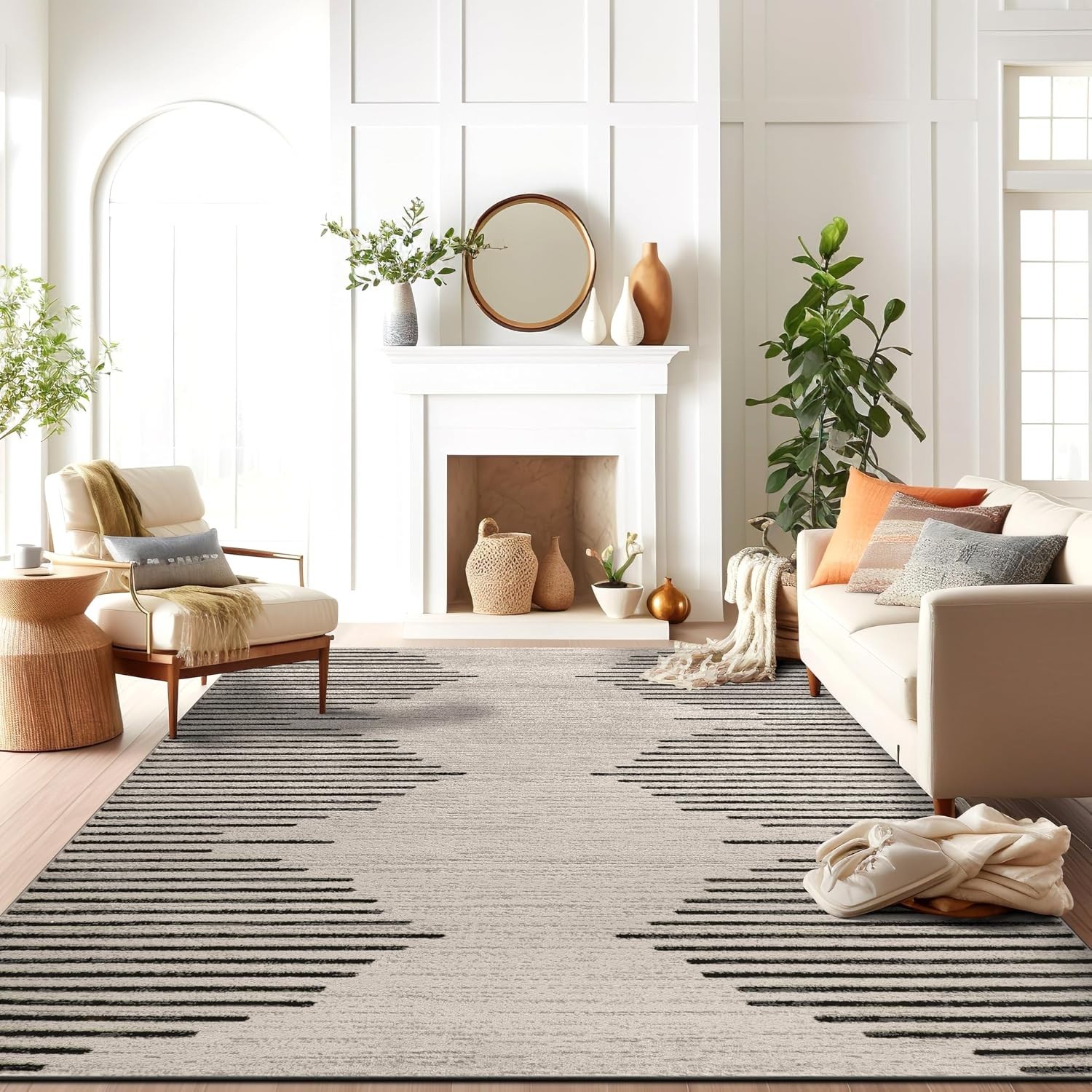 World Rug Gallery Bohemian Stripe Cream 7’10” x 10′ Geometric Area Rug
