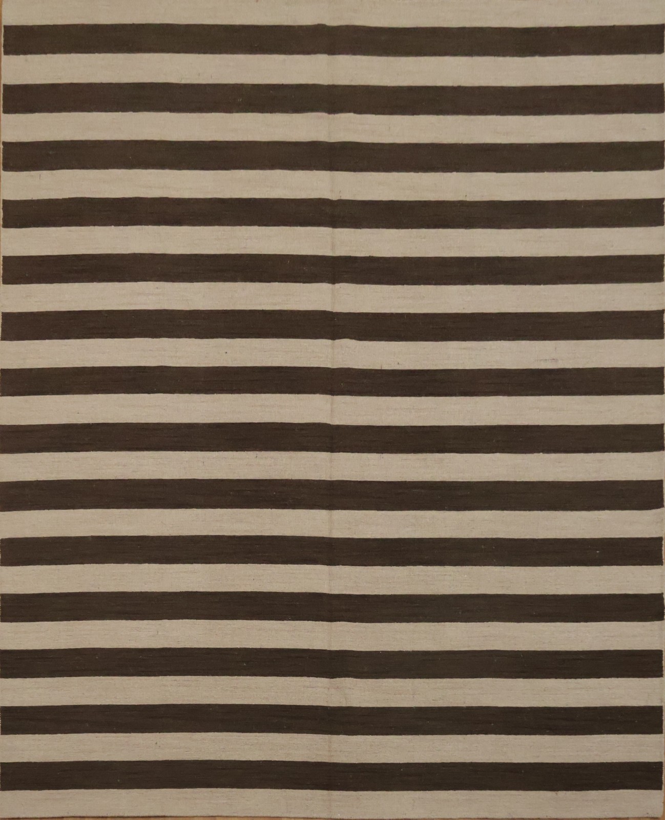 Brown and Ivory Stripes Area Rug 8×10 Room Size Hand-made Modern Wool Carpet