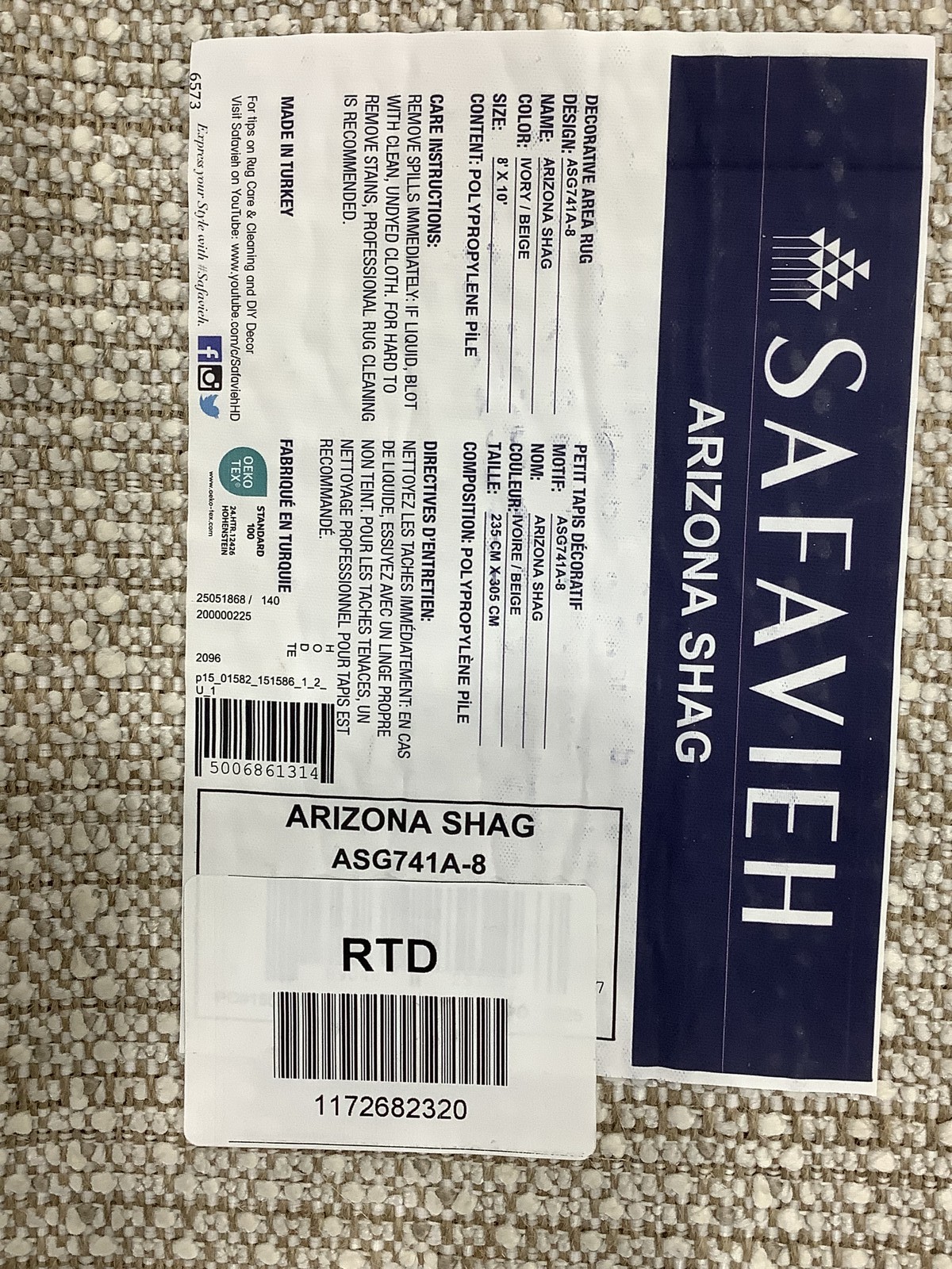 IVORY / BEIGE 8′-0″ x 10′-0″ Back Stain Rug, Reduced Price 1172682320 ASG741A-8