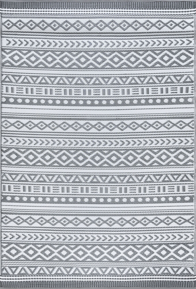 Gray Contemporary Synthetics Zig Zag Dots Corners Area Rug Striped SUN1803