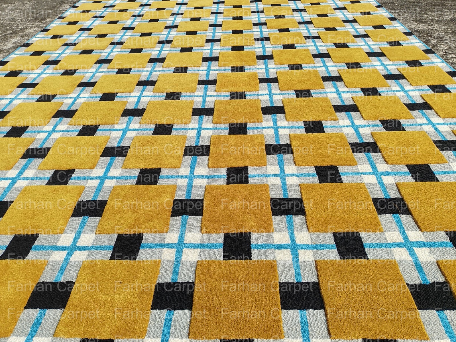 Hand Tufted Geometric Area Rug 12×15 Ft | Modern Checkered Wool Carpet for Large
