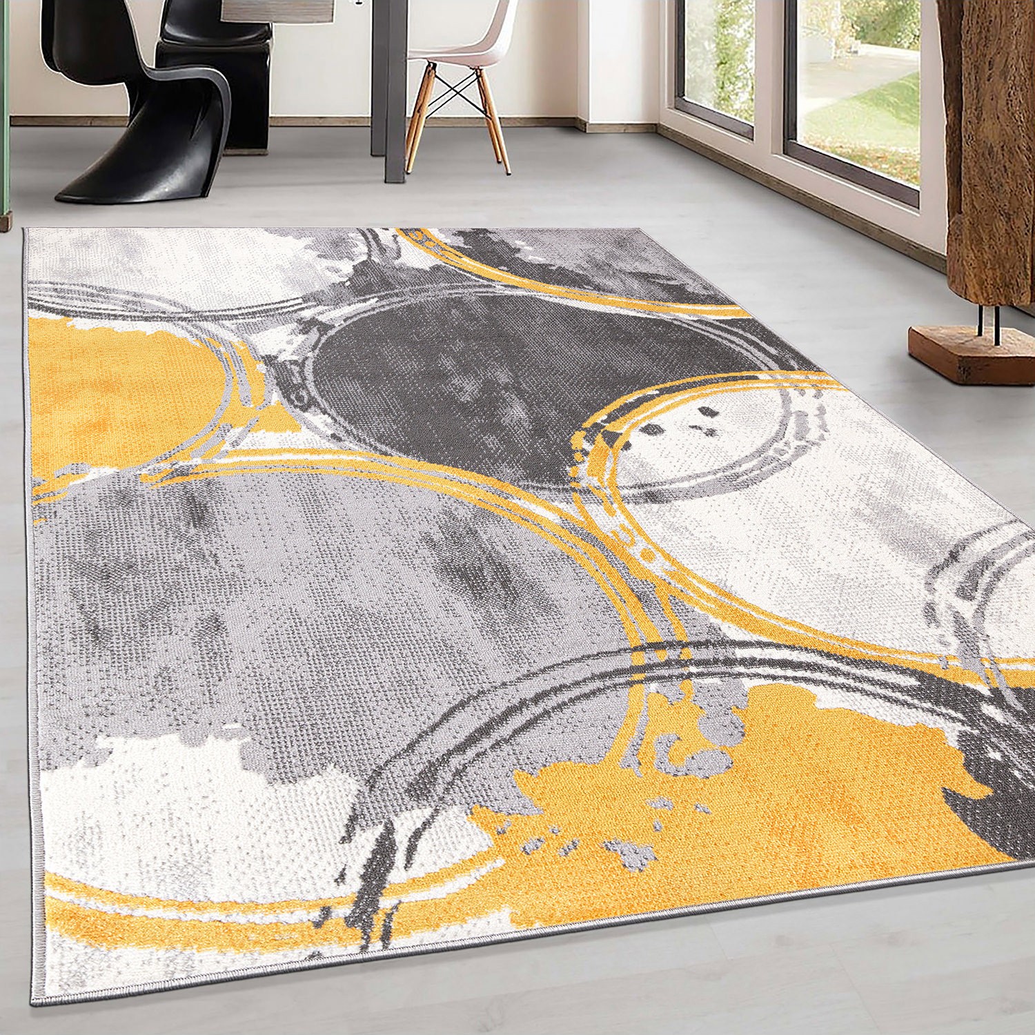 Rugshop Area Rug Contemporary Modern Circles Carpet Rugs for Sale Yellow Rug 5×7