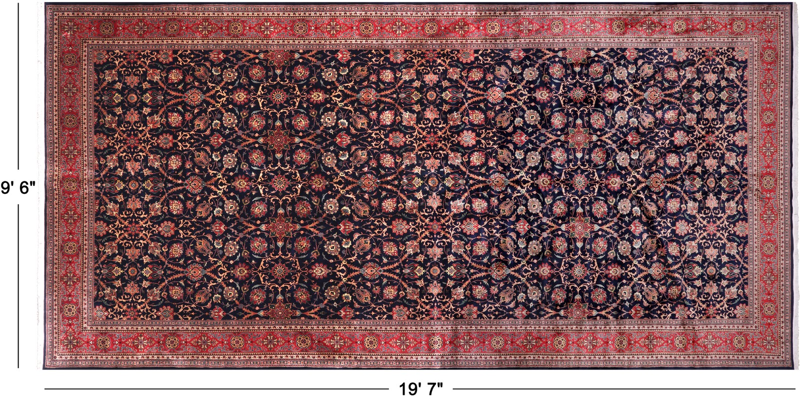 Navy Blue Traditional Handmade Wool Rug 9′ 6″ X 19′ 7″ – Q23958