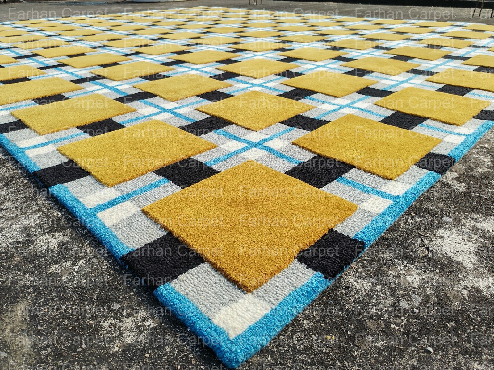 Hand Tufted Geometric Area Rug 12×15 Ft | Modern Checkered Wool Carpet for Large