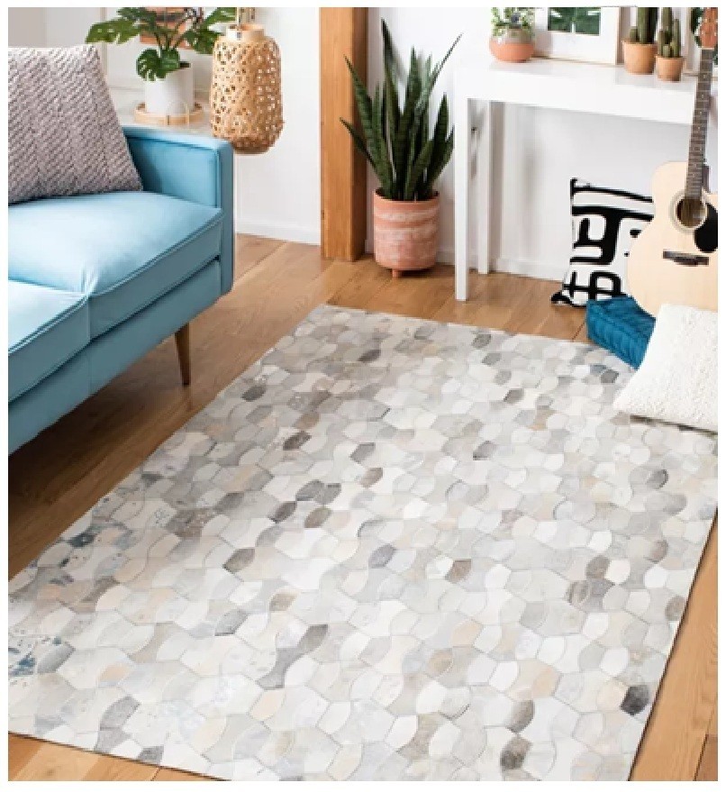 Leather Carpet Patchwork Natural Cowhide Hair on Leather Modern Design RoomAA83