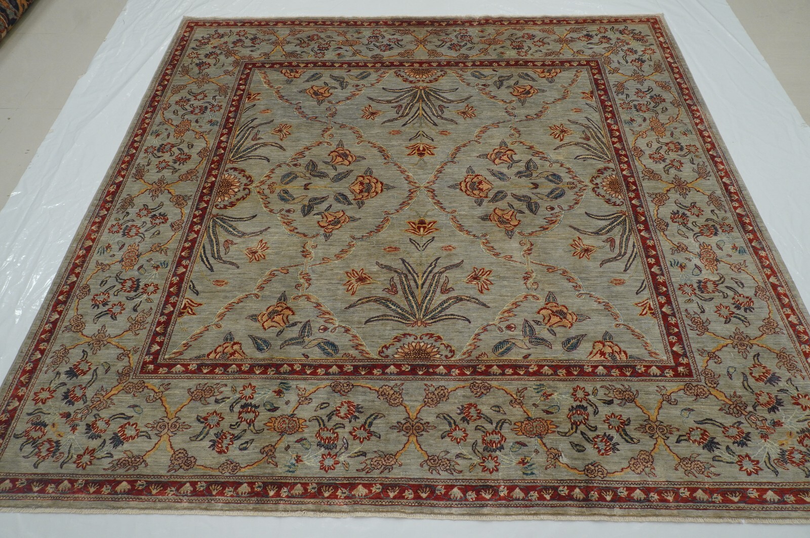 8 x 8 ft Gray Bidjar Afghan Fine Hand Knotted Traditional Oriental Square Rug