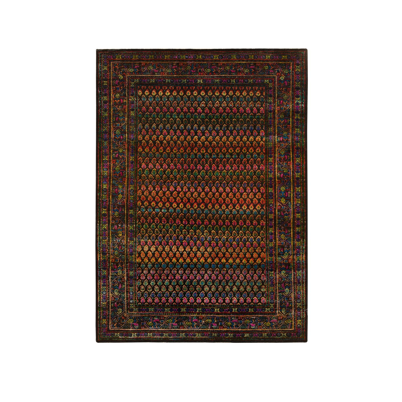 4′ x 6′ Black Saroogh Inspired Design Wool and Silk Hand Knotted Rug R64878