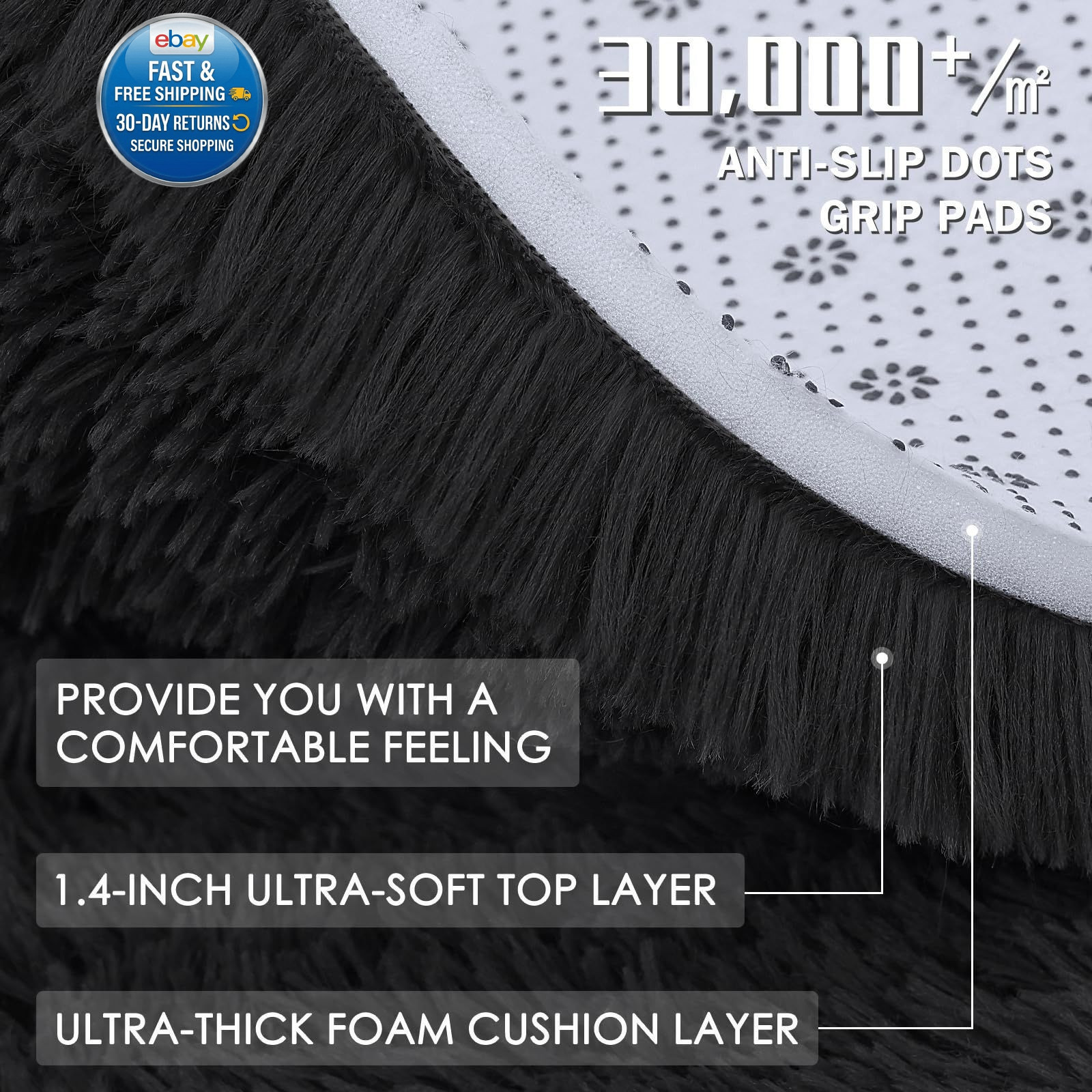 Black Round Rugs for Bedroom – Machine Washable, 4 4 Ft Round,