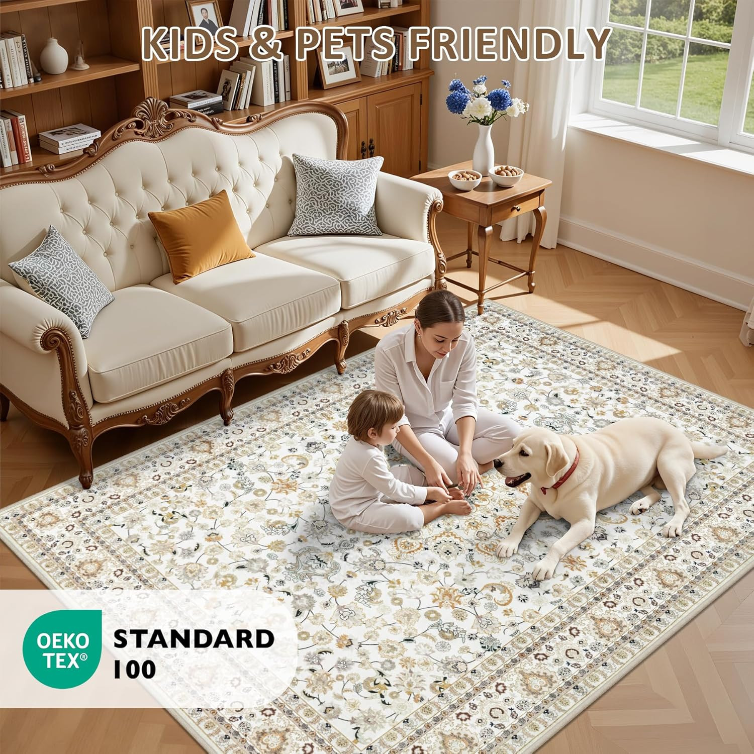5X7 Area Rugs Living Room Rug: Washable Vintage Boho Rug No Slip Stain Resistant