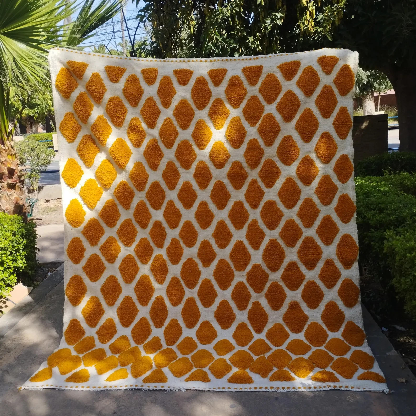 Handmade Moroccan Wool Rug: Mustard Yellow Triangle Design for home decor 8×10
