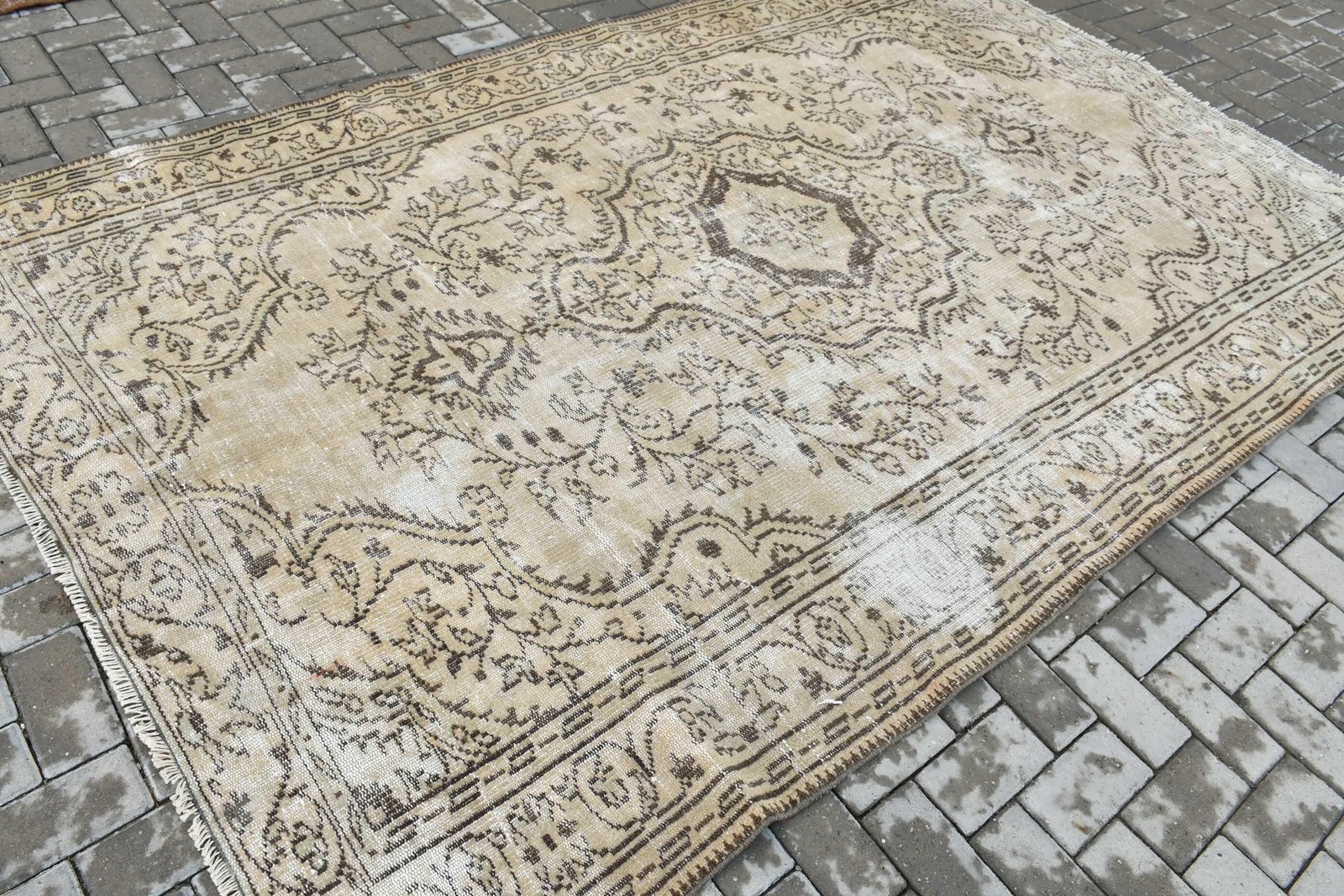 6×9,5 ft Turkish Rug, Large Vintage Rug, Brown Striped Rug