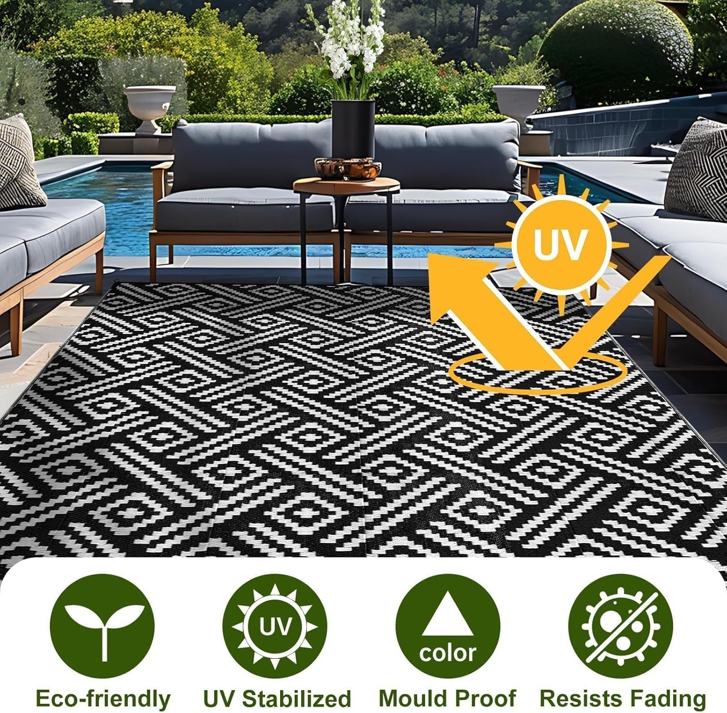 Outdoor Rug 5×7 Ft, Waterproof Outdoor Plastic Straw Rug for Patio, Reversibl…