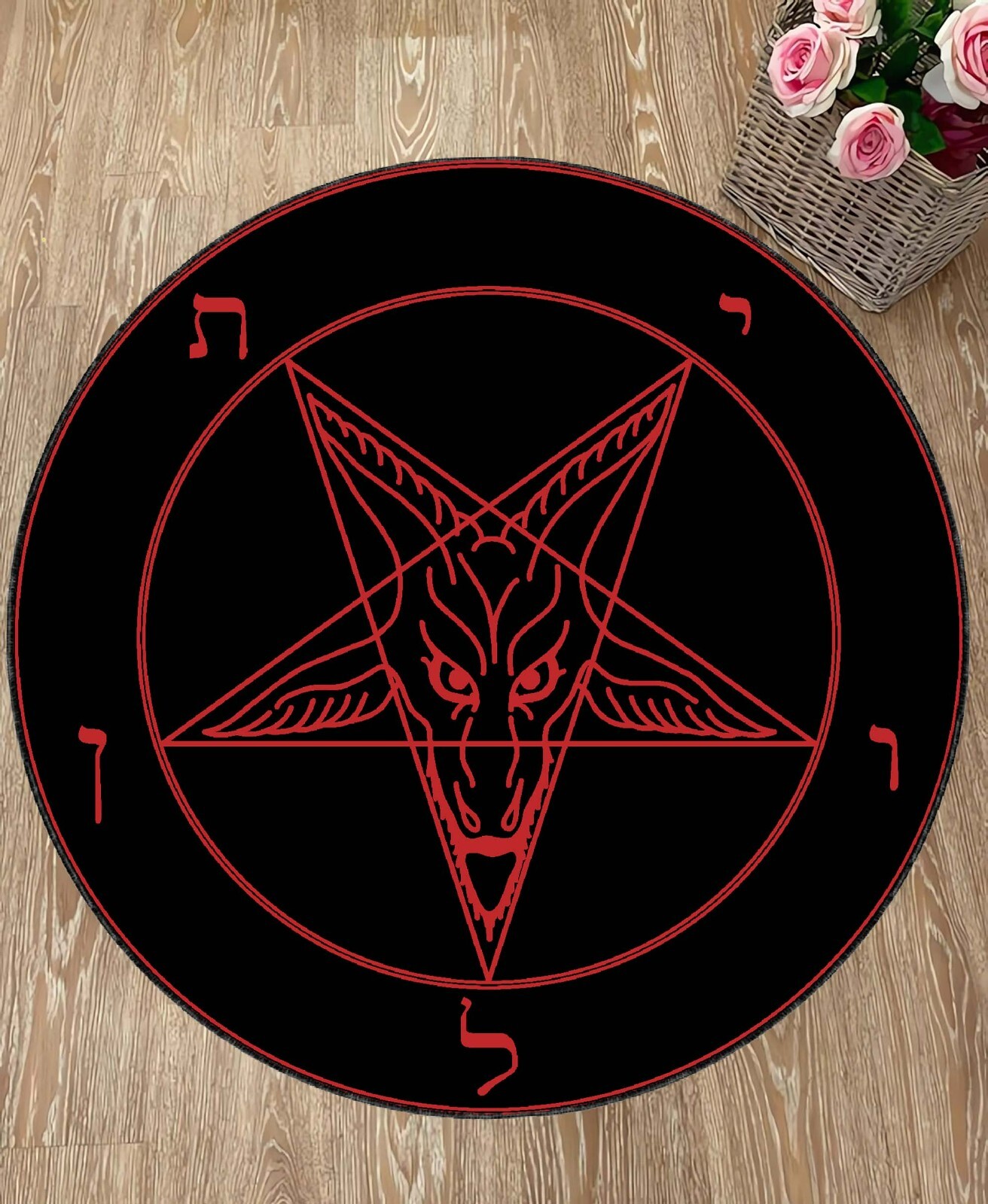 Satanic Pentagram Round Rug, Satanic Dark Skull Rug, Goatboi Rug, Satanic Decor,
