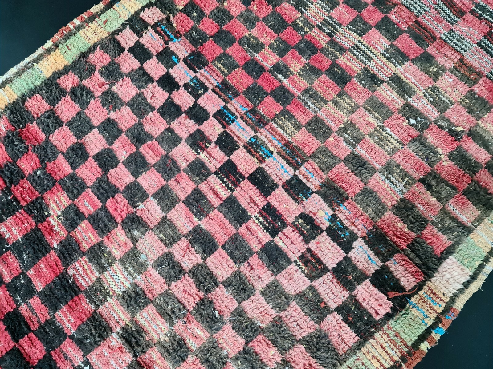 Vintage Moroccan Tribal Handmade Rug 3’1″x6’5″ Berber Red Checkered Wool Carpet