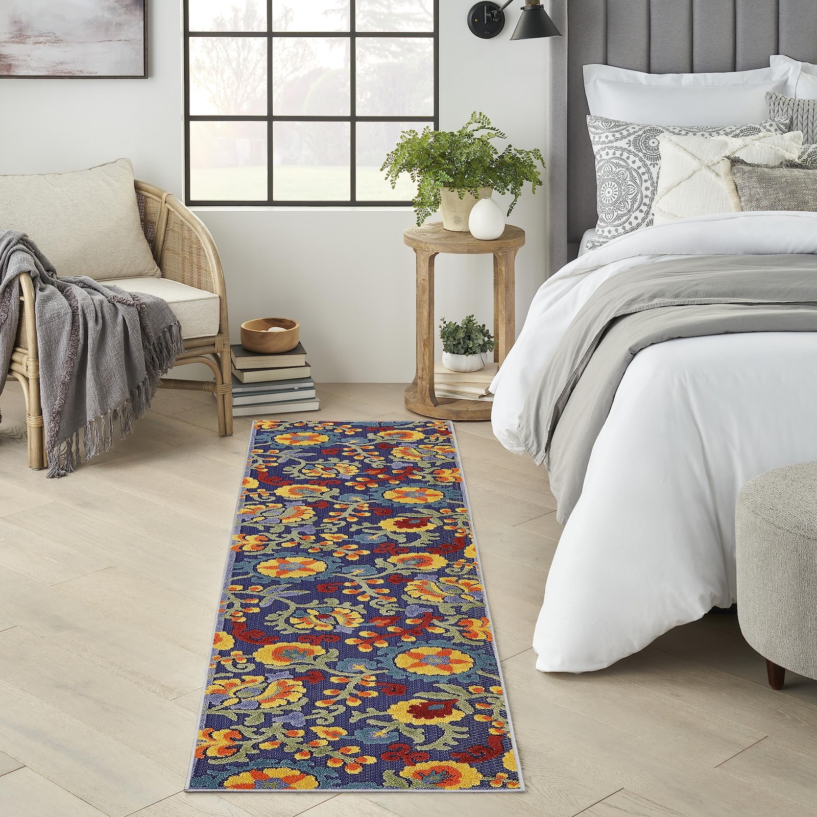 Aloha Indoor/outdoor Navy Multicolor 2’3″ X 8′ Area Rug Easy Cleaning Non Sheddi