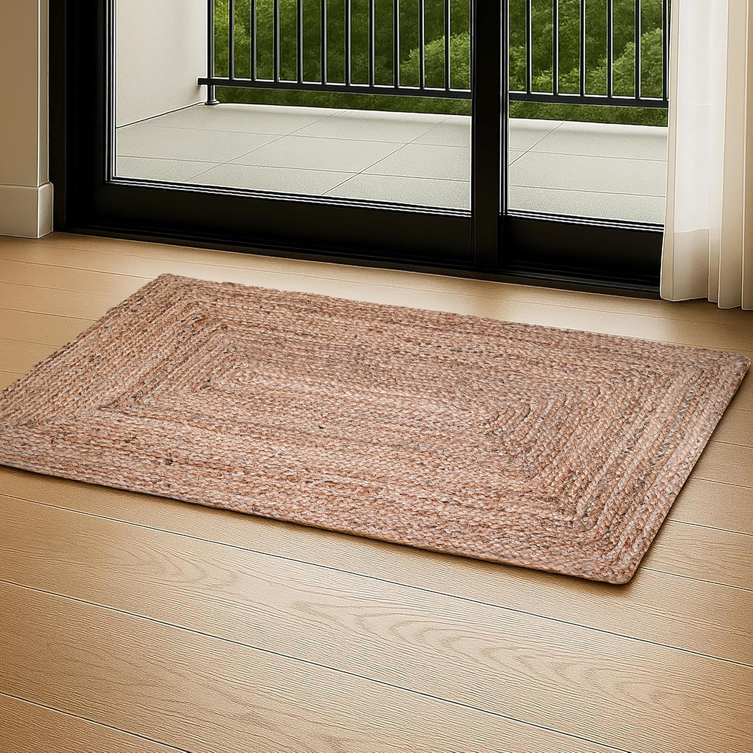 Hand Woven Jute Braided Rug 2’X3′ – Natural, Boho Reversible Floor Carpet for Li