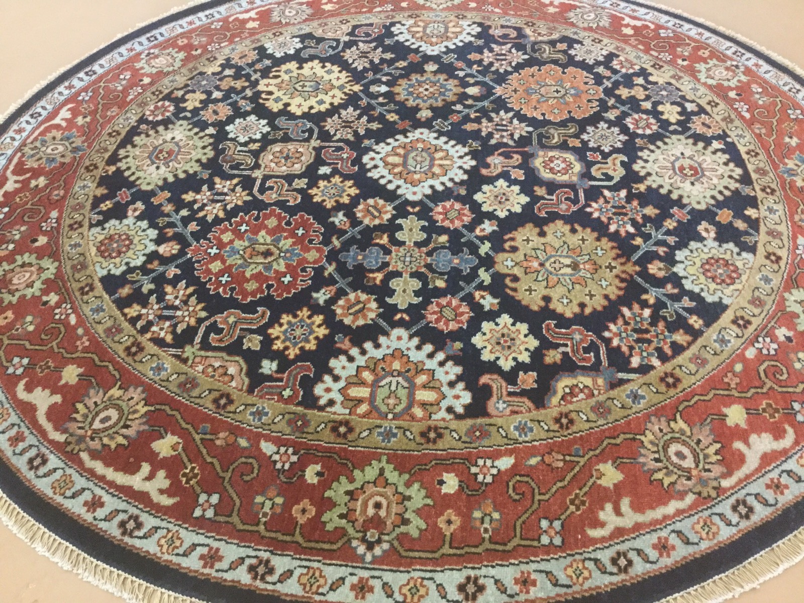 6′.0″ X 6′.0″ Round Blue Rust Fine Geometric Oriental Area Rug Hand Knotted Wool