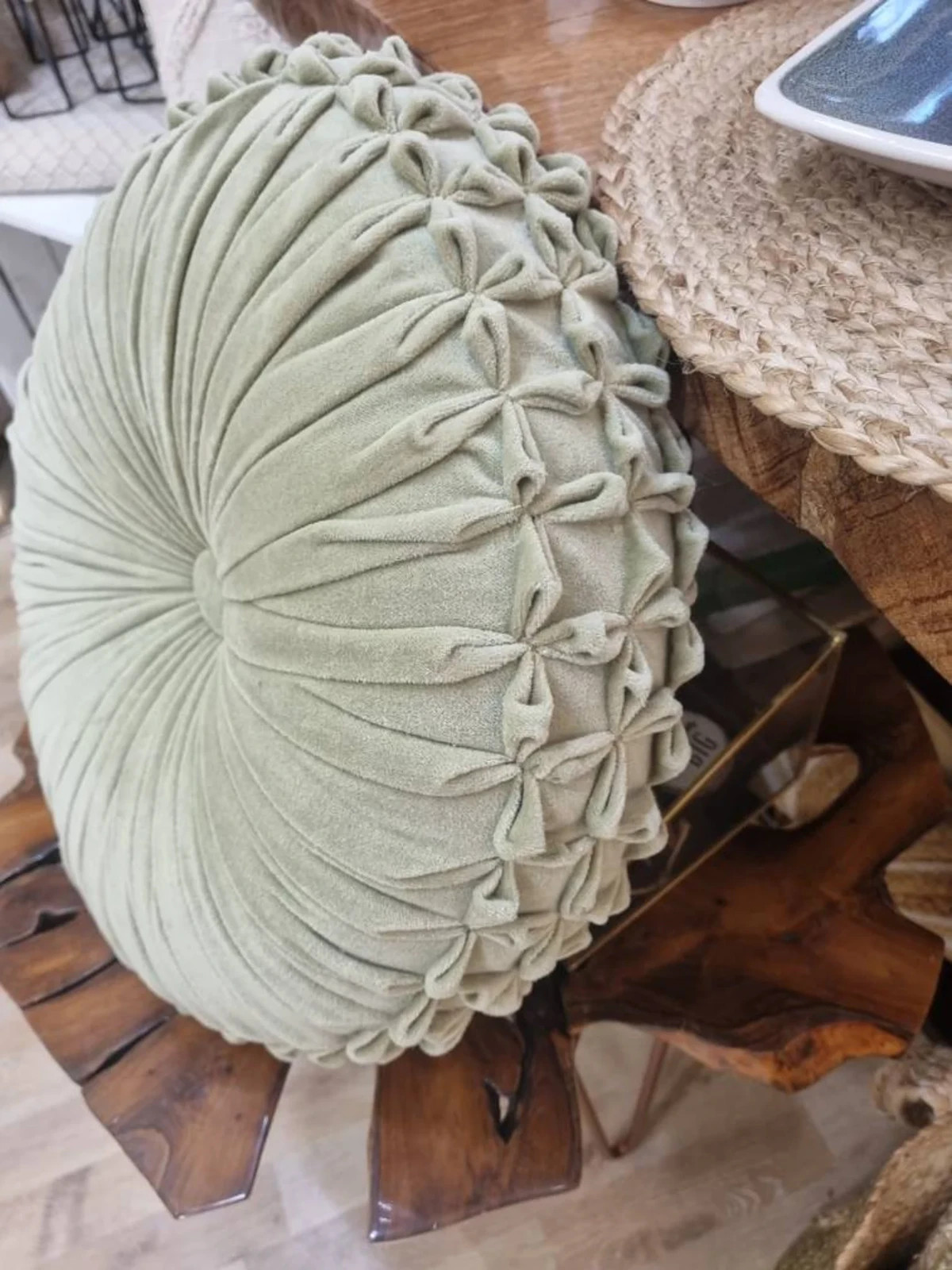 Round Velvet Cushion Round Pleated Cushion Velvet Floor Cushion Throw Pillow
