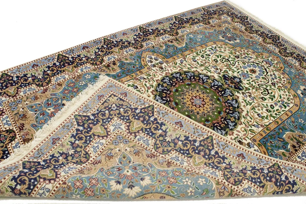 Hand-Knotted Cream Kirman Wool Floral Oriental Rug Home Studio Carpet 6’6X9 ft