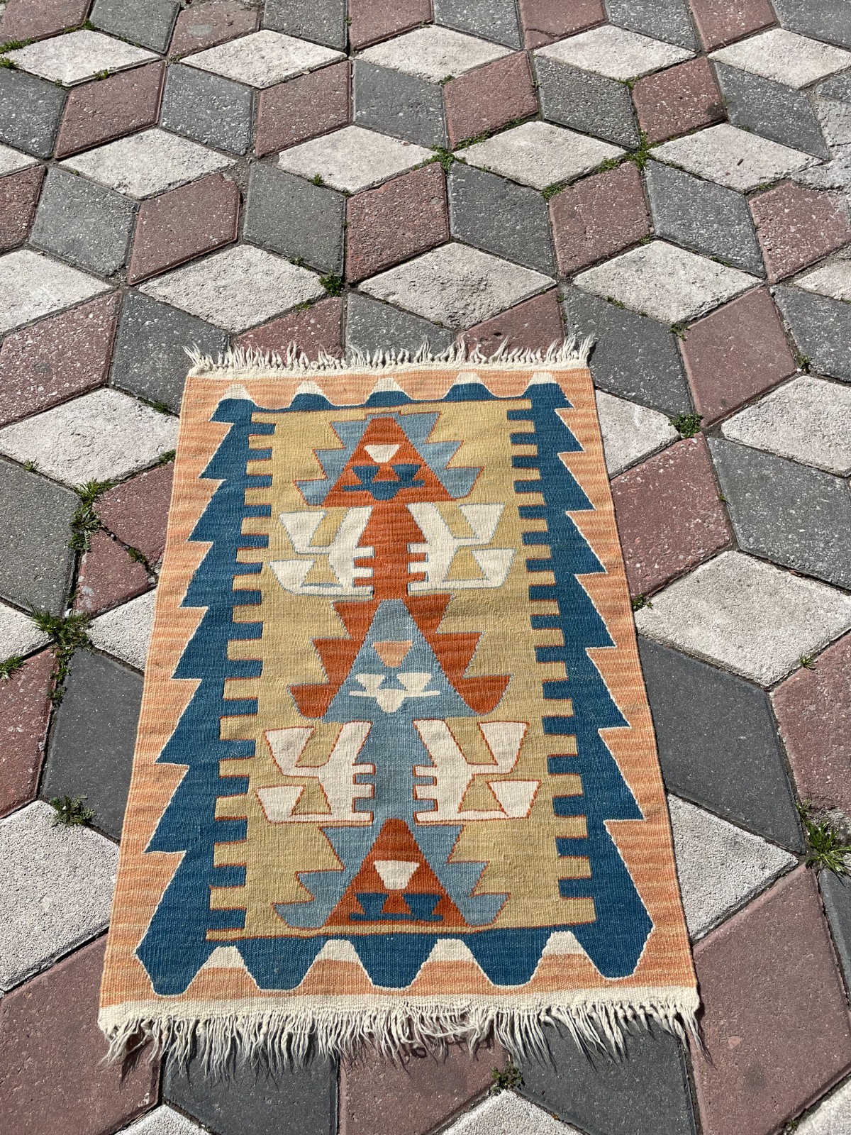 1.9 x 2.7 ft Blue vintage Turkish rug carpet for kitchen 2×4 Natural wool rug fo