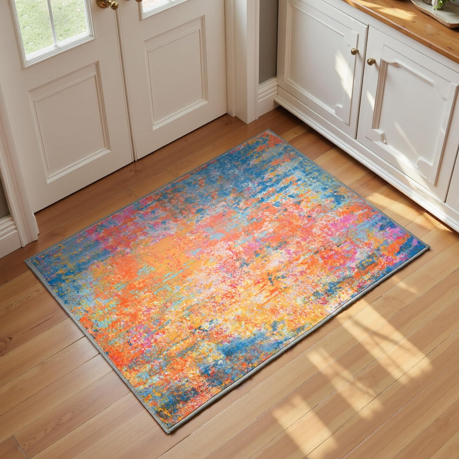 Entrance Rugs Indoor 2×3 Colorful Entry Rug Washable Abstract Rainbow Small A…