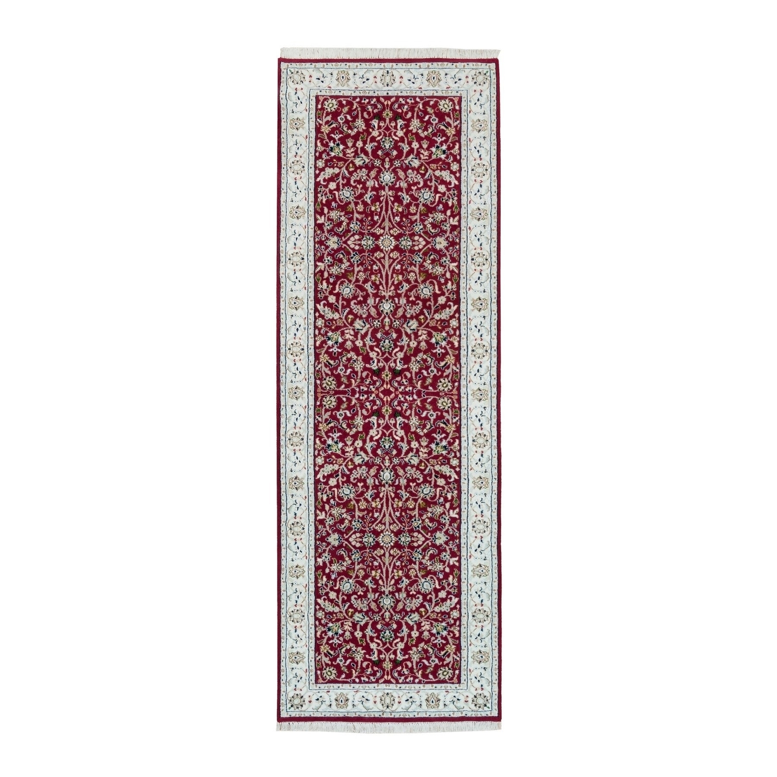 2’9″ x 8’2″ Red Hand Knotted Nain Design 250 KPSI Organic Wool Runner Rug R90022