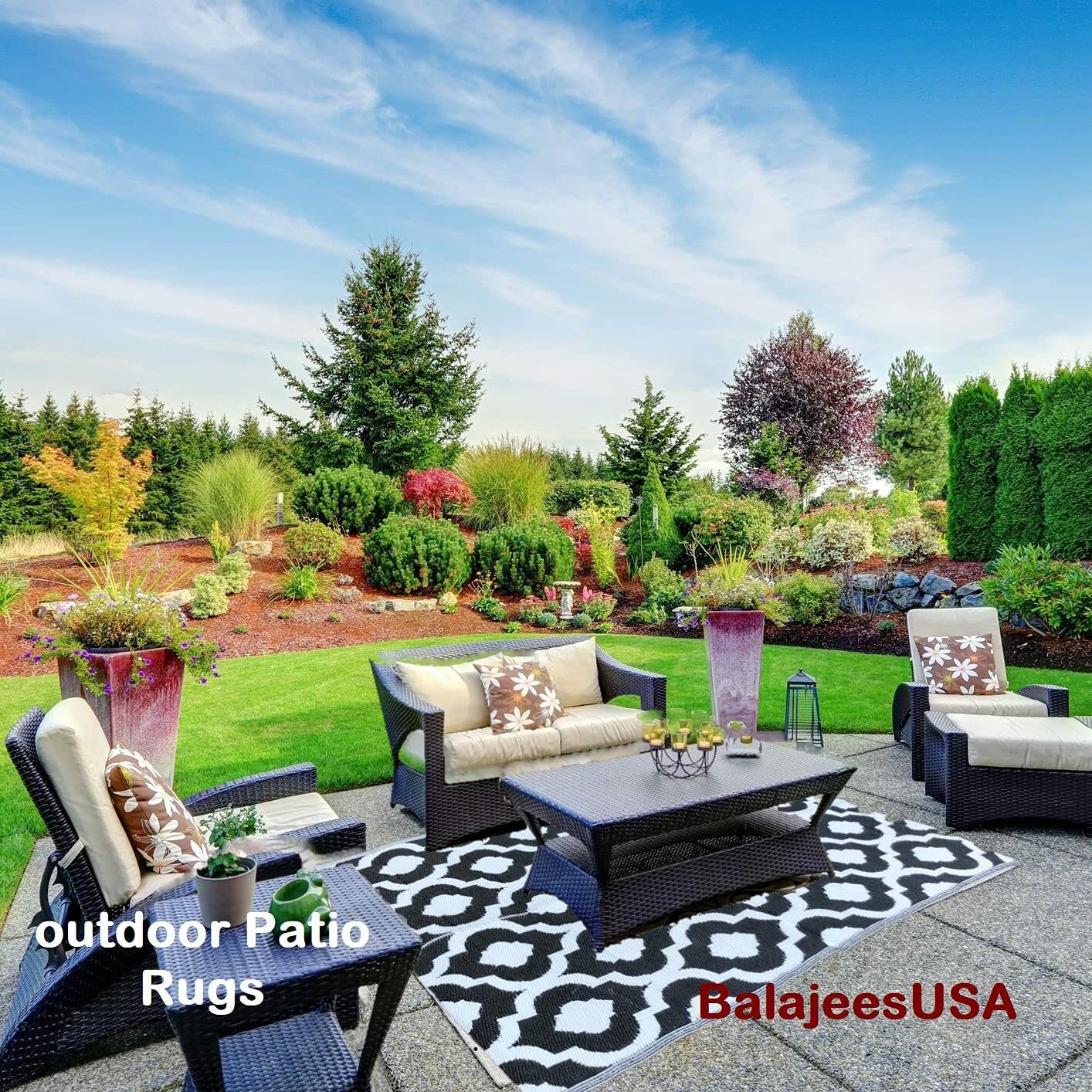 B-USA Outdoor Rug-5×7 Black Reversible waterproof patio Plastic Straw RV Camper