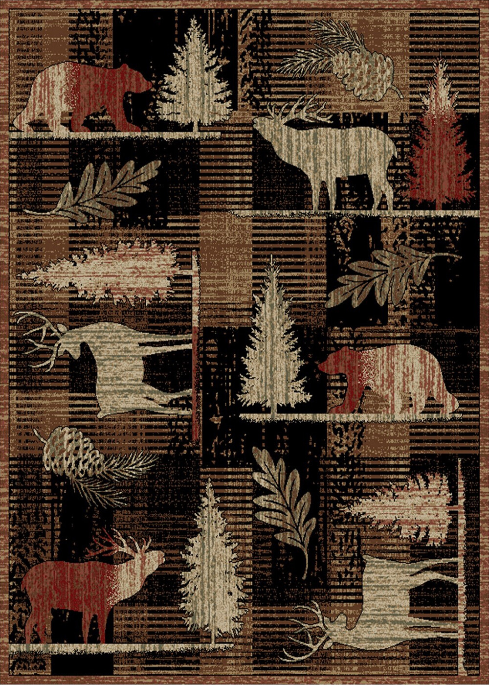 Roaming Freely Area Rug Runner Lodge Bear Deer Cabin Red Plaid *FREE SHIPPING*