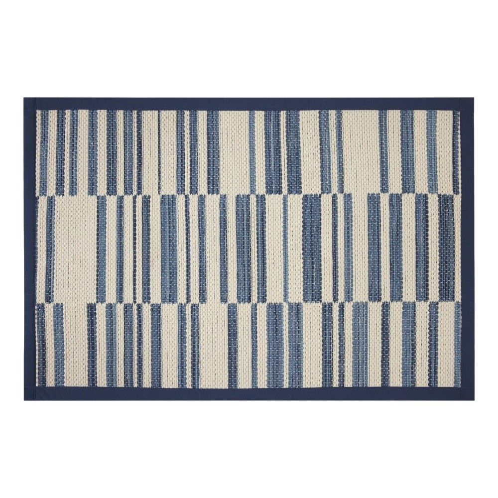 Broken Stripe Kitchen Runner Rug 20 x 30 Inches Tonal Blue Indoor Mat