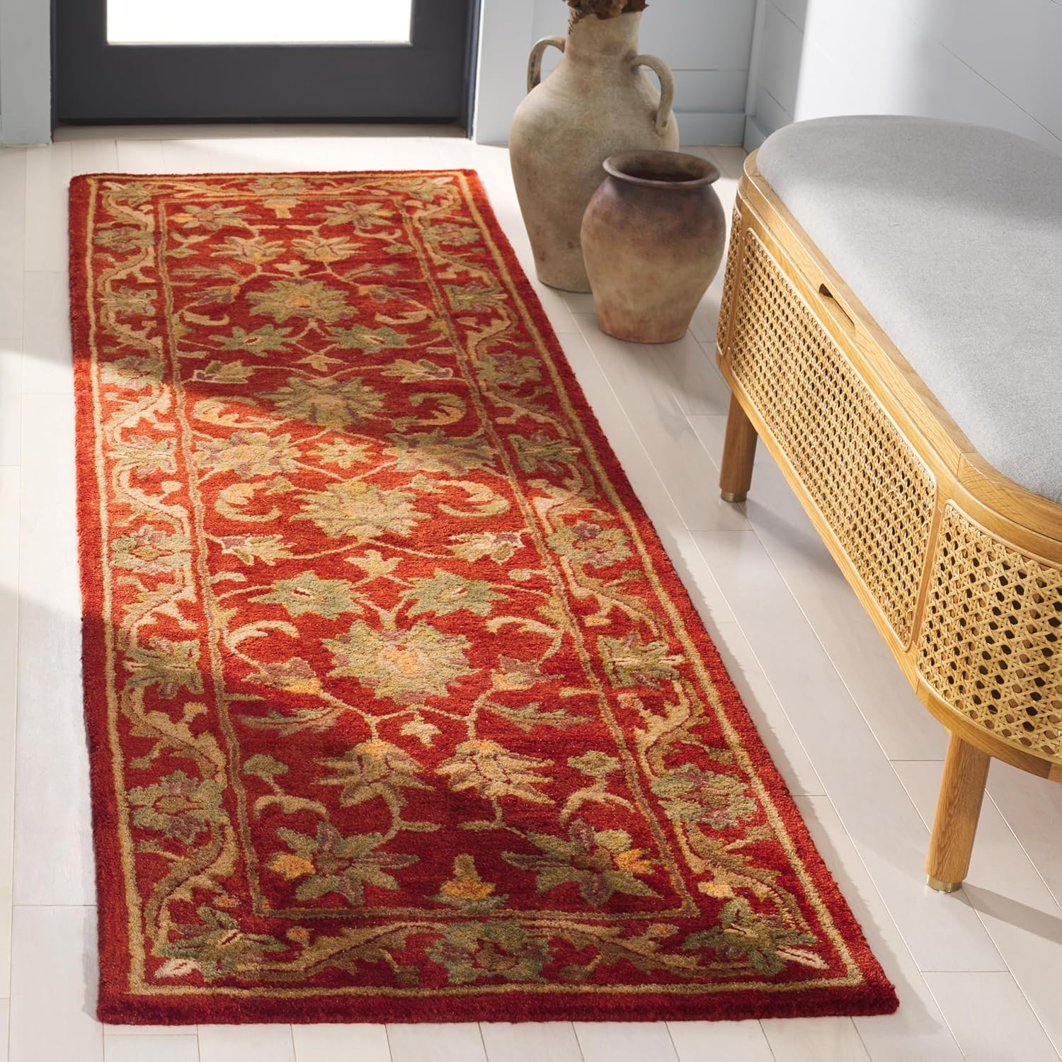 Handmade Oriental Runner Rug 2’3″ x 8′ – Red Wool for High Traffic Areas