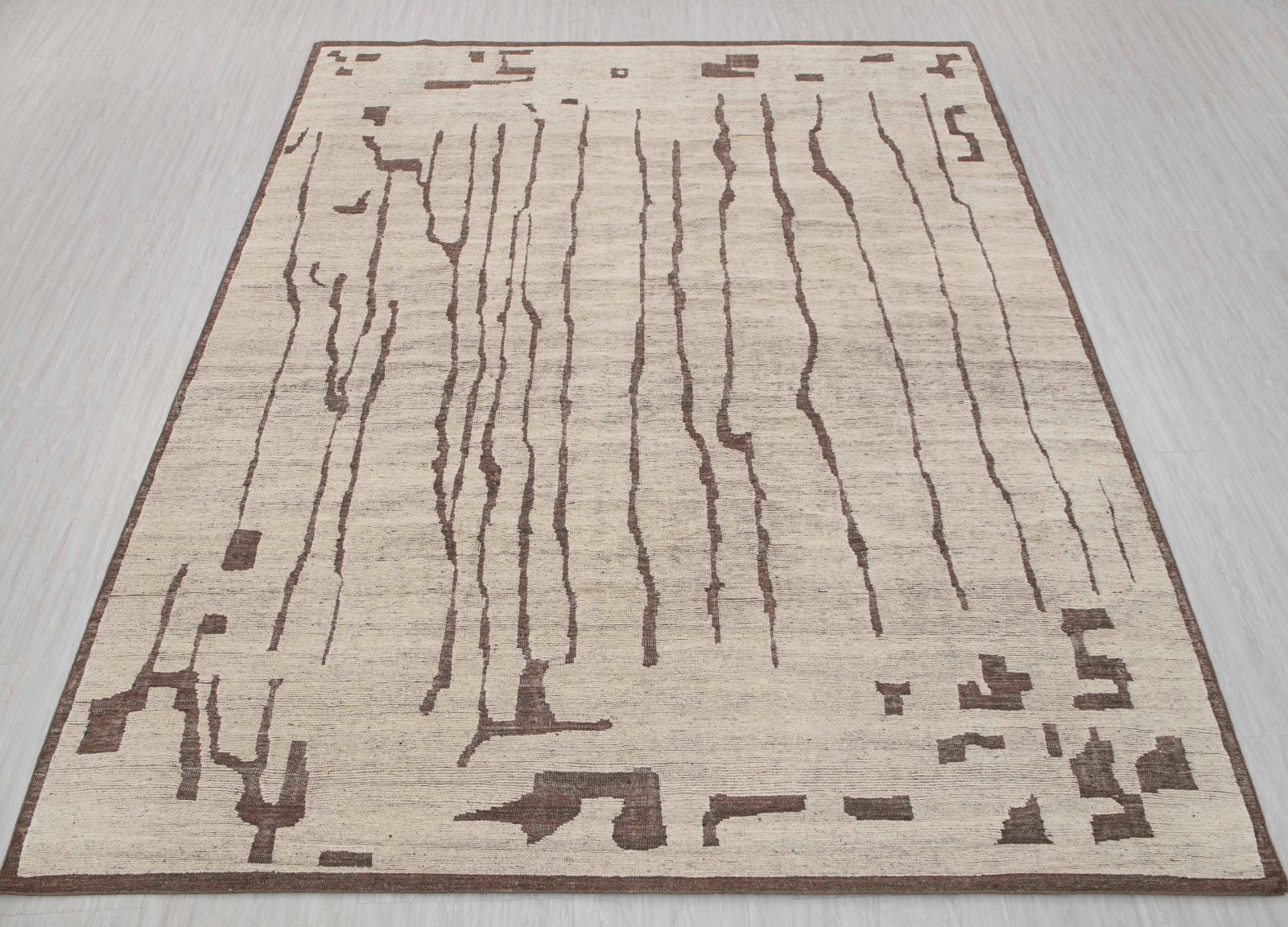 Ivory Brown Wool Distressed Easily Washable Hand Knotted Moroccan 100% Wool Rug