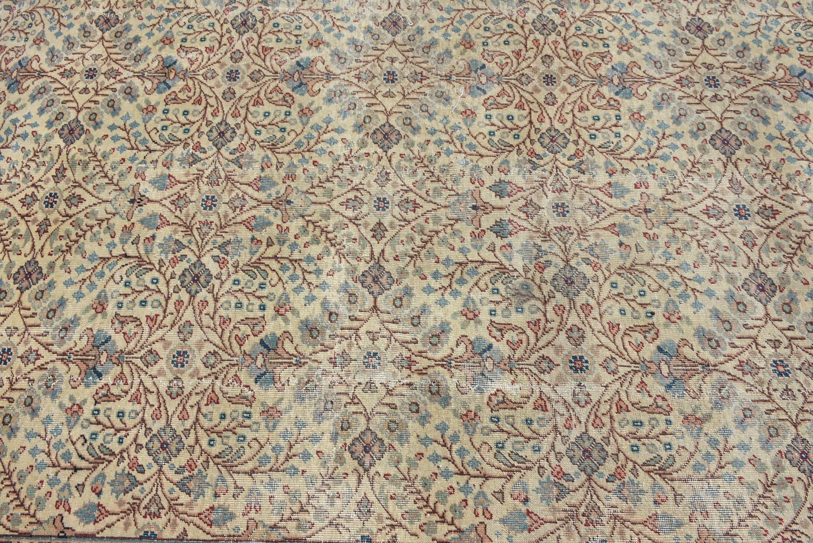 Vintage Rug, 6,7×9,5 ft Large Rug, Brown Blue Wool Rug