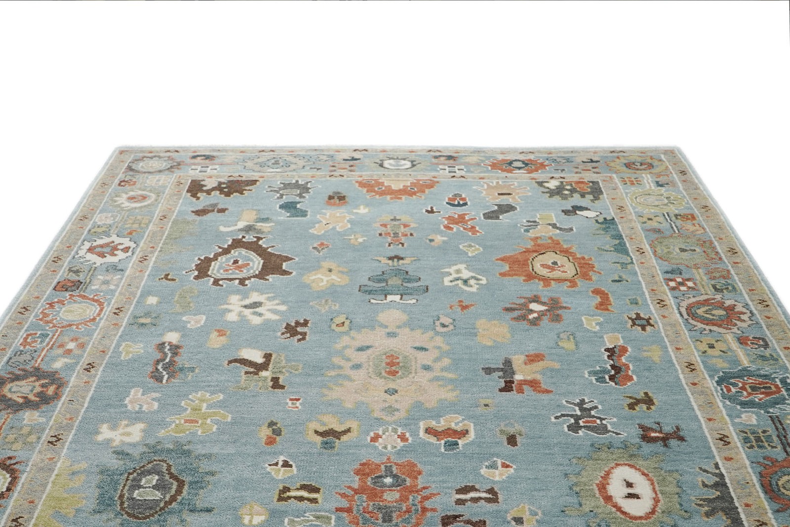 8’10”x12’2” Hand Knotted Wool Blue Oushak Arts and Crafts Rug