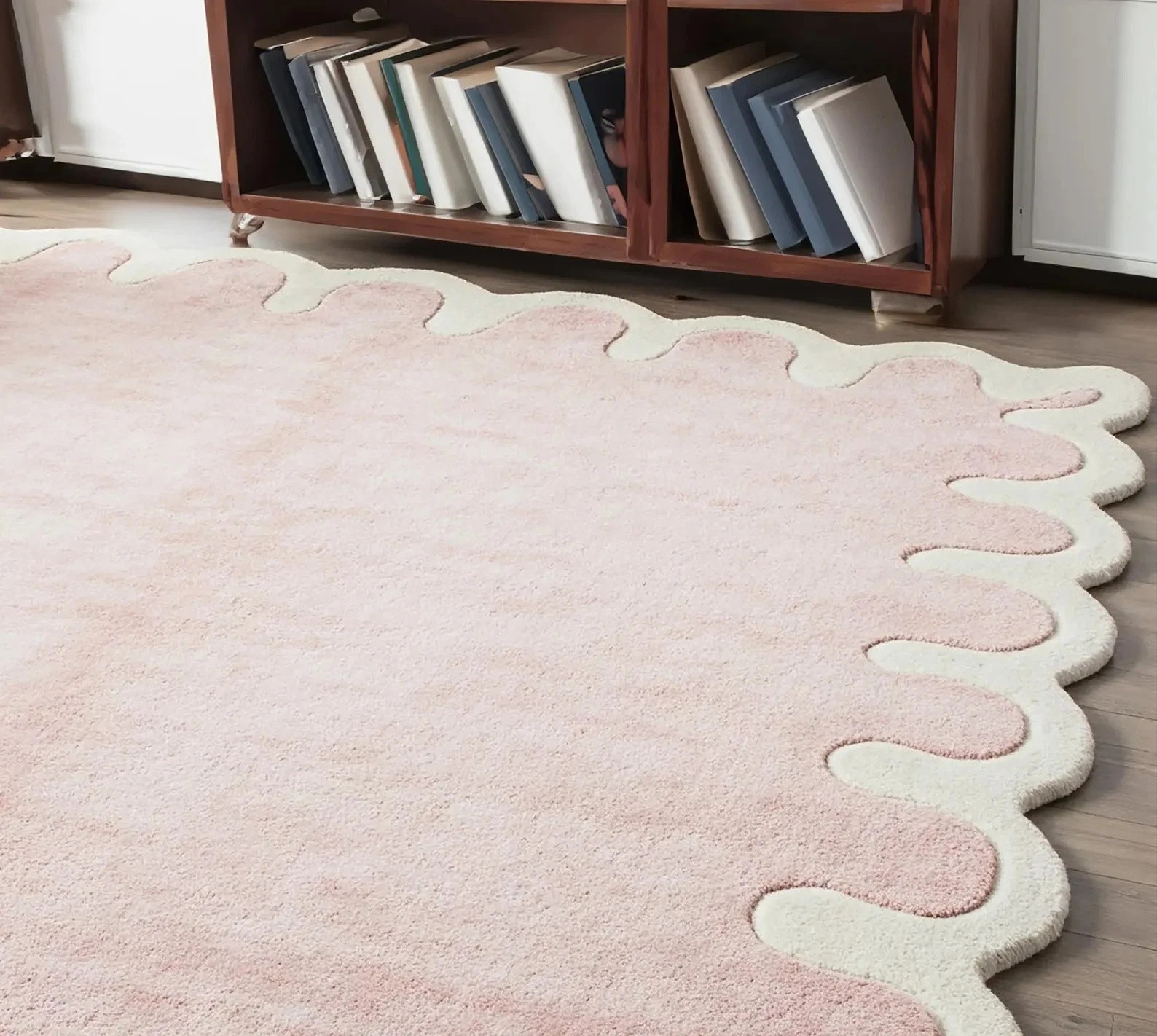 Pink White Scalloped Irregular Shape Modern Abstract Colorful Carpet & Rug