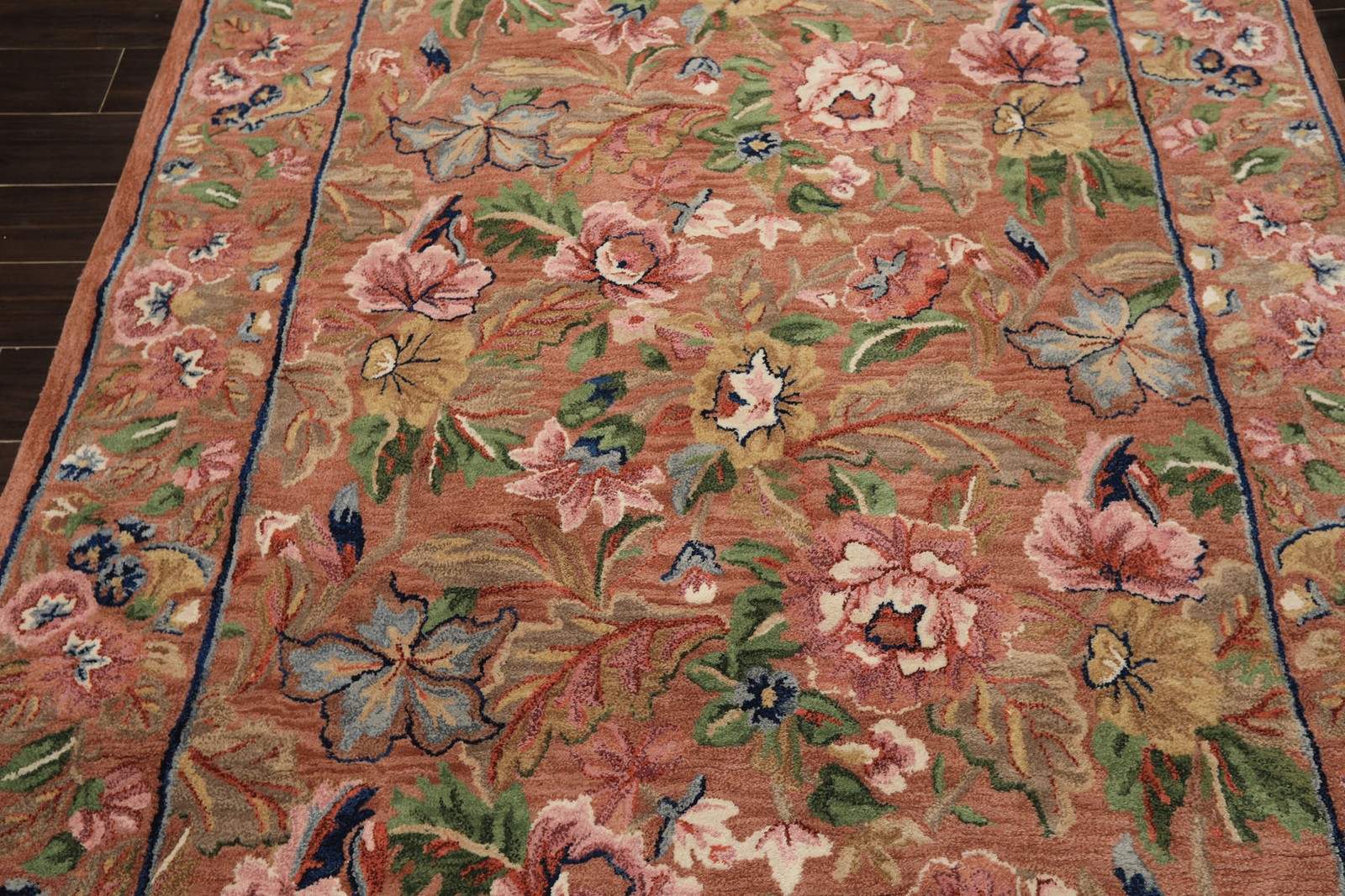 Pande Cameron 5’5”x8’5” Hand Tufted Wool Rust, Blush Floral Plush Pile Rug
