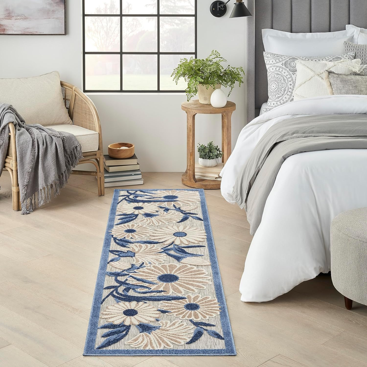 Home Aloha Blue Grey 2’3″ X 12′ Area Rug – Easy Clean, Non Shedding, Bed Room, L