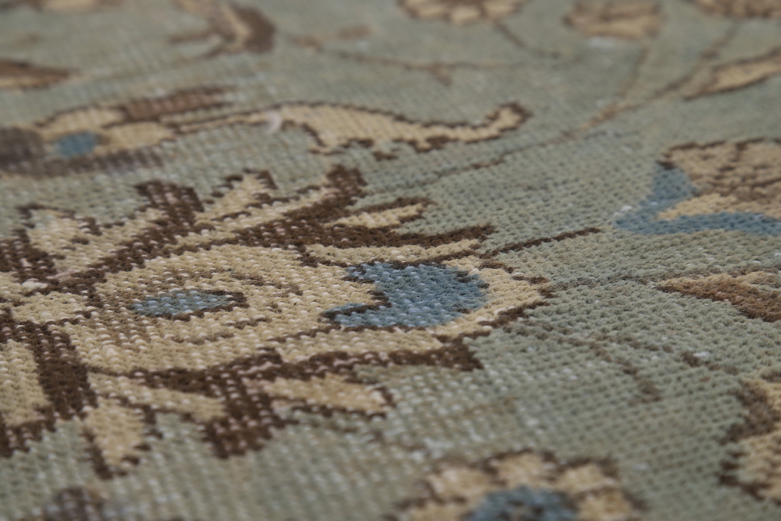 Handmade Sage Green Floral Tebriz Area Rug 7×11 Vintage Over-Dyed Room Size Rug