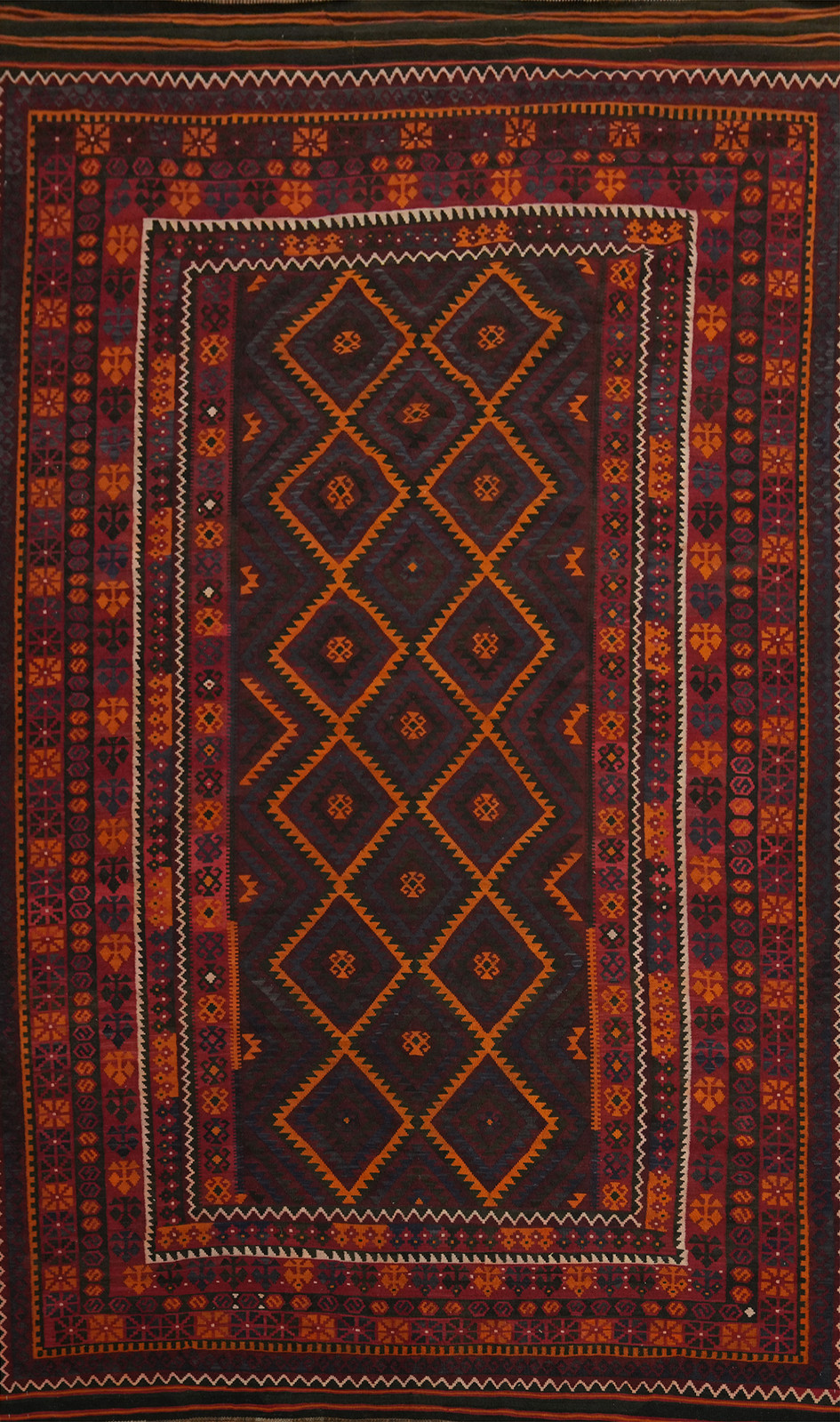 Tribal Kilim Rug 9×13 Ft Oriental Vegetable Dye Area Rug Geometric Orange Carpet