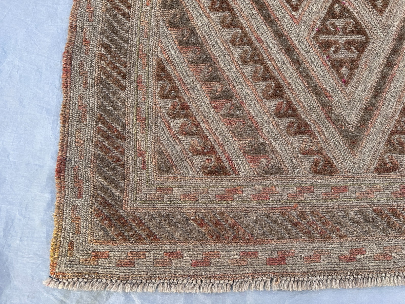 3’9 x 4 Ft Vintage Afghan Tribal Area Rug–Terracotta Mishwani Nomadic Rustic Rug