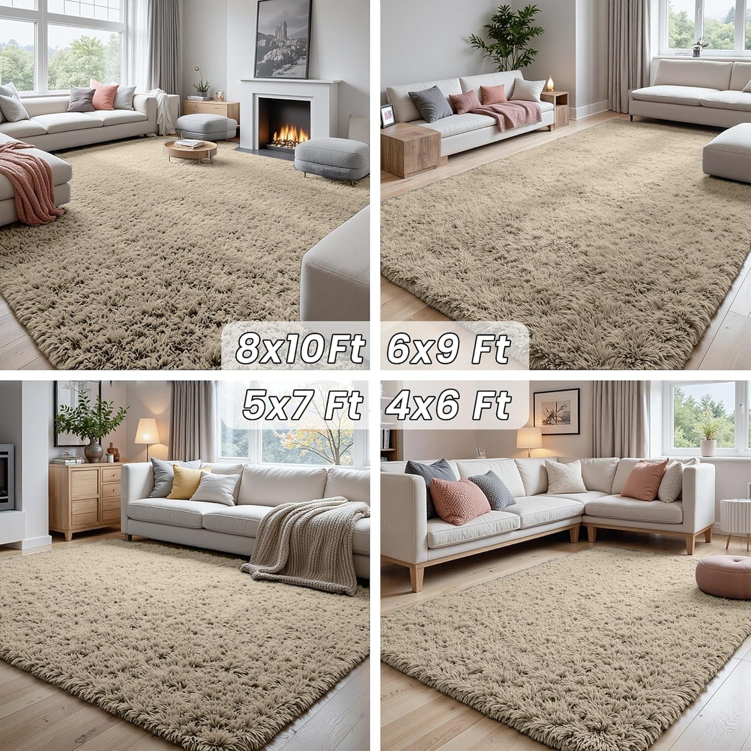 Soft Fluffy 8×10 Area Rug – Non-Slip Gray Camel Plush for Living Room & Nursery
