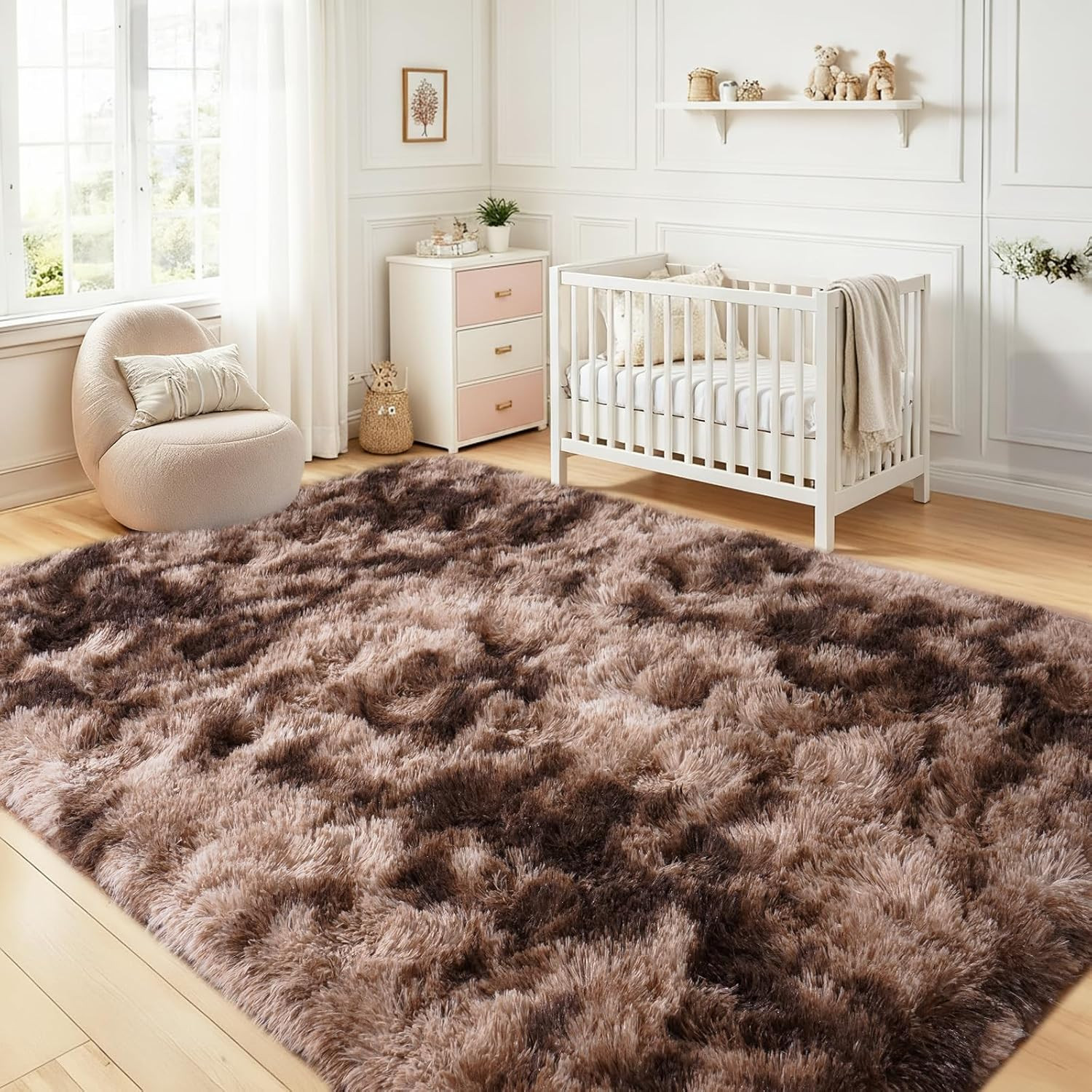 Extra Large Fluffy 9×12 Area Rug – Modern Dark Coffee Non-Slip Carpet